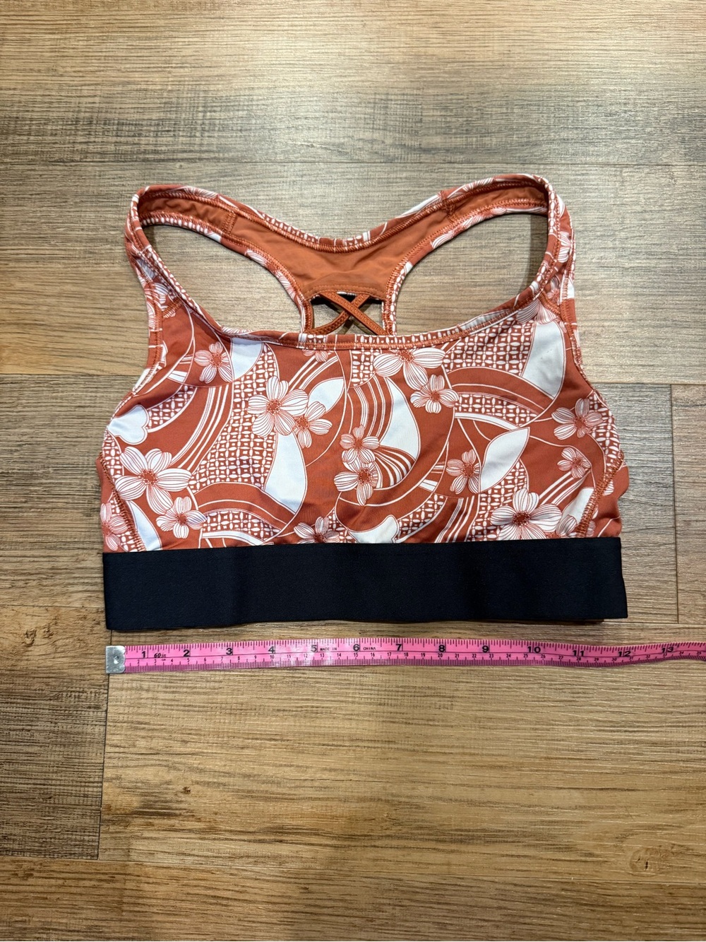 Victoria Sport Floral Rust Racerback Sports Bra with Black Underband Small - Picture 5 of 5